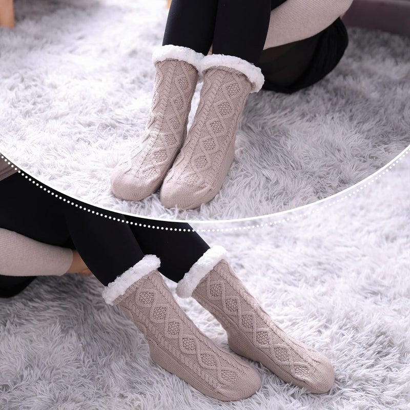 LINEMIN Womens Slipper Socks Winter Warm Fleece Lined Socks Cozy Soft Thick Fuzzy Non Slip Indoor Christmas Socks - Image 4